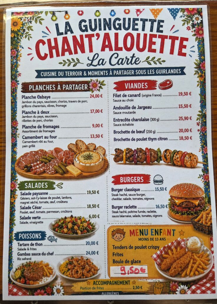 Menu restaurant